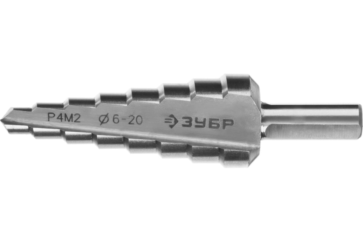 Сверло ступенчатое Зубр 29665-6-20-8 6-20мм, HSS-R, быстрорежущая сталь М2(S6-5-2) Р6М5, к