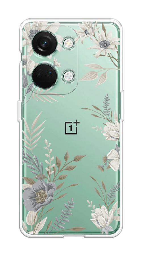 

Чехол на OnePlus Nord 3 "Цветы сепия", Серый;прозрачный;зеленый;белый, 154050-1