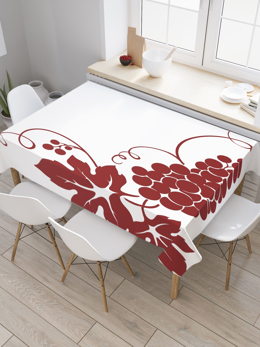 

Скатерть прямоугольная JoyArty "Виноградный угол" из оксфорда, 120x145 см, Белый, Виноградный угол