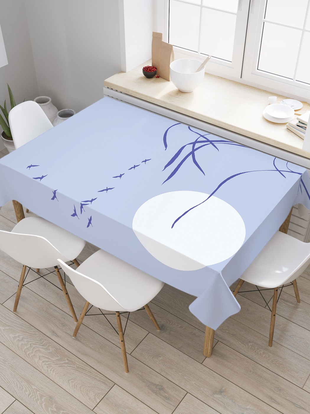 

Скатерть прямоугольная JoyArty "Утиный клин" из оксфорда, 120x145 см, Голубой, Утиный клин