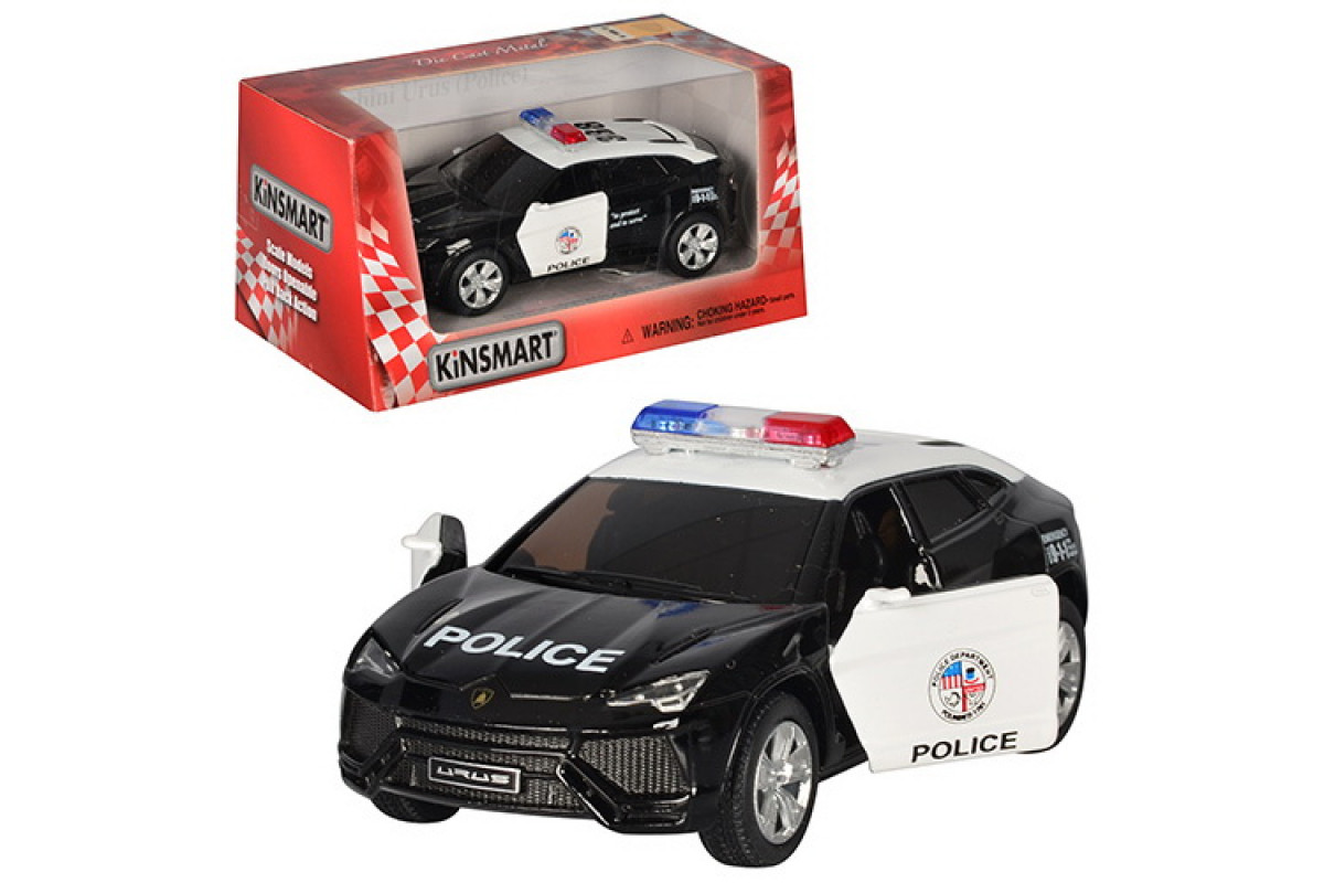 Машинка Kinsmart Lamborghini URUS Police КТ5368/3, инерционная 1:38 черная