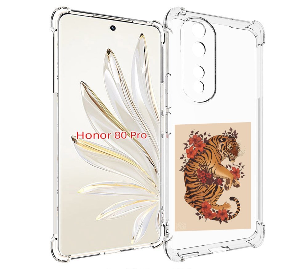 

Чехол MyPads злой-тигр-с-цветами для Honor 80 Pro, Прозрачный, Tocco