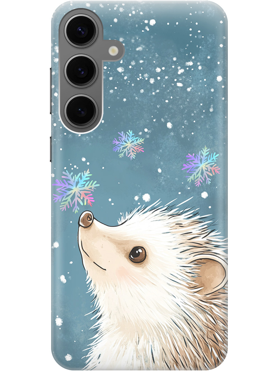 

Силиконовый чехол на Samsung Galaxy S24+ с принтом "Ежик и снежинки", Прозрачный;белый;серый;синий, 779824612