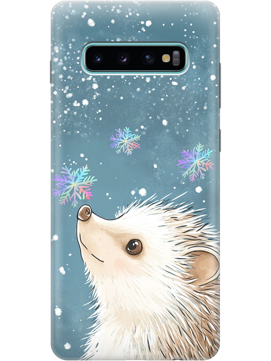 

Силиконовый чехол на Samsung Galaxy S10+ с принтом "Ежик и снежинки", Прозрачный;белый;серый;синий, 720461112