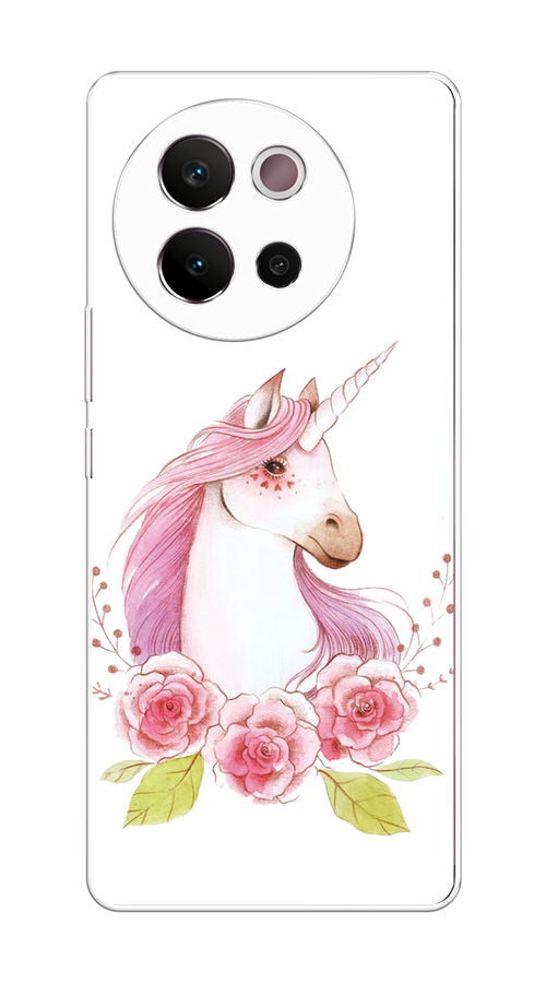 

Чехол на Vivo V40 Lite 5G "Единорог цветы", Белый;розовый;серый, 2611550-1