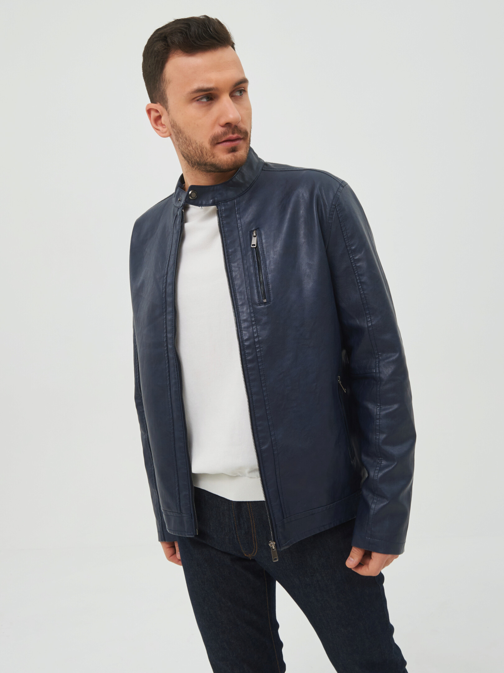 Кожаная куртка мужская КАЛЯЕВ 69760 синяя 56 RU