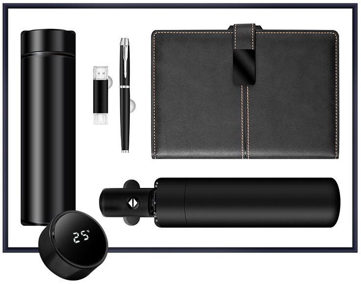Подарочный бизнес набор Миросмарт: термос, ежедневник, флеш-накопитель USB, зонт, ручка