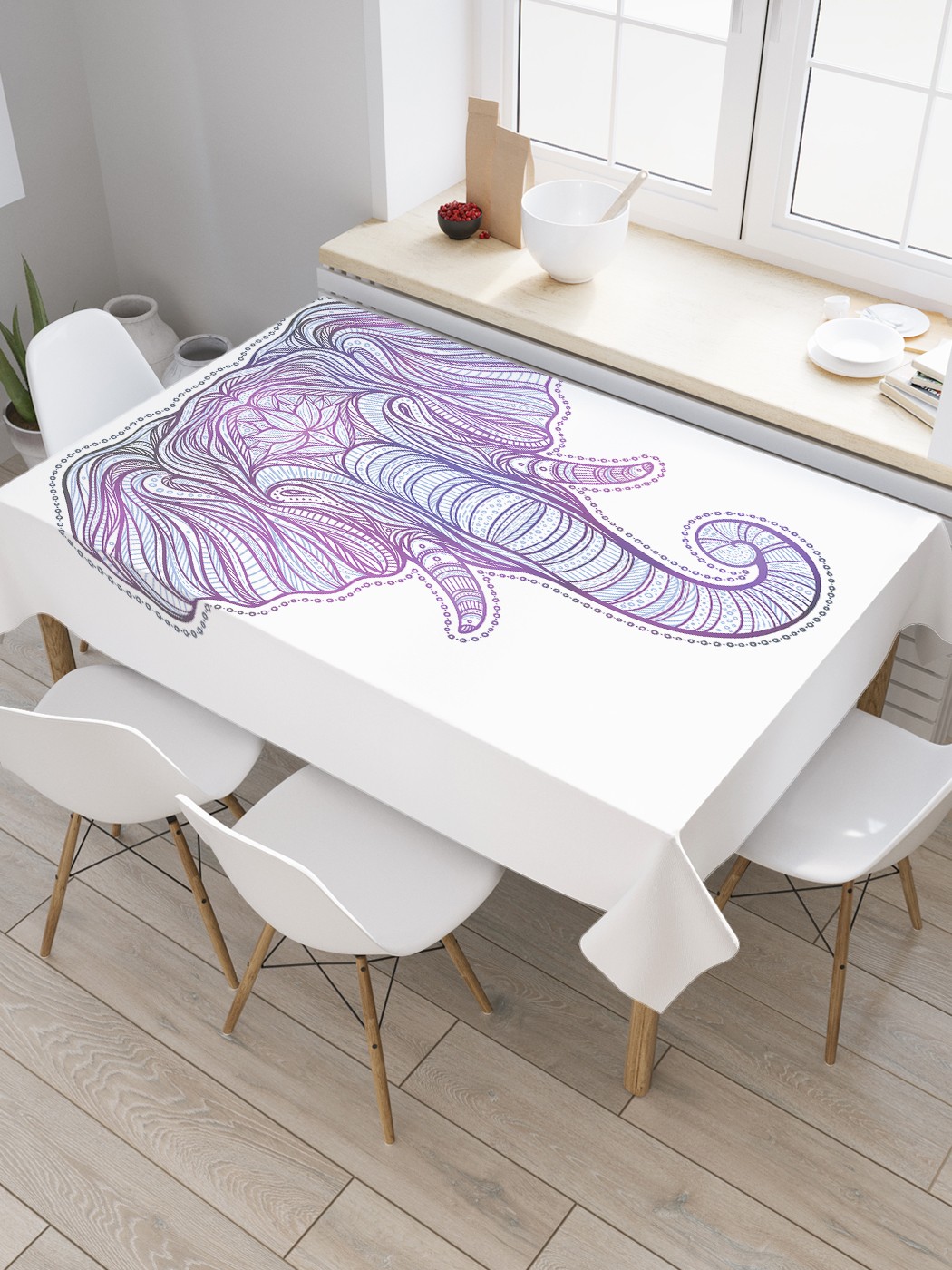 

Скатерть прямоугольная JoyArty "Священный слон зентангл" из оксфорда, 120x145 см, Белый, Священный слон зентангл