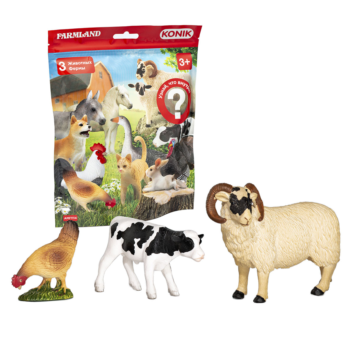 Пакетик-сюрприз KONIK Животные фермы, 3 фигурки konik пакетик сюрприз животные фермы 2 фигурки