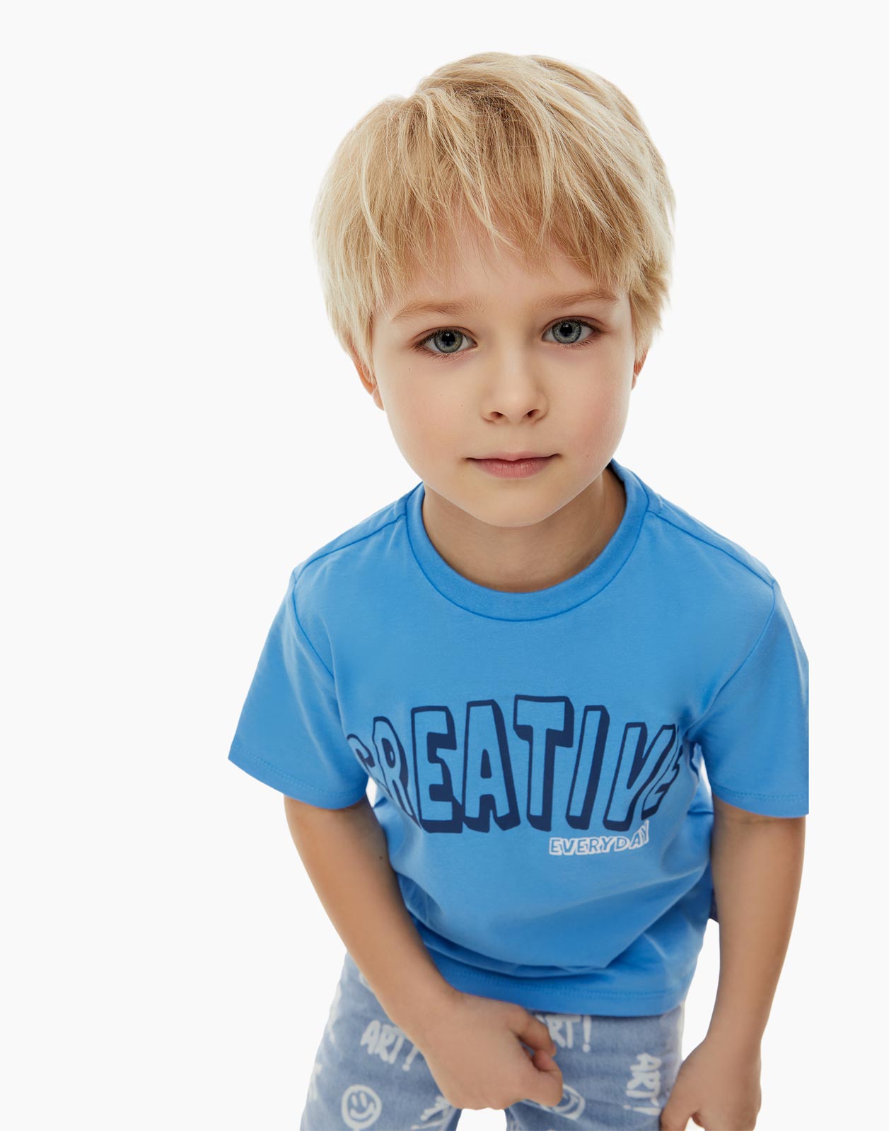 Синяя футболка с принтом Сreative для мальчика 12-18мес/86