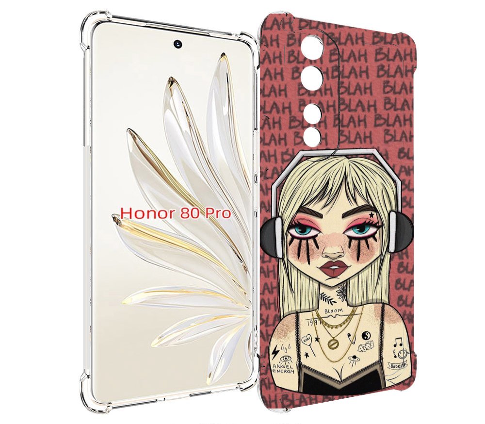 

Чехол MyPads дерзкая-девушка-в-наушниках женский для Honor 80 Pro, Прозрачный, Tocco