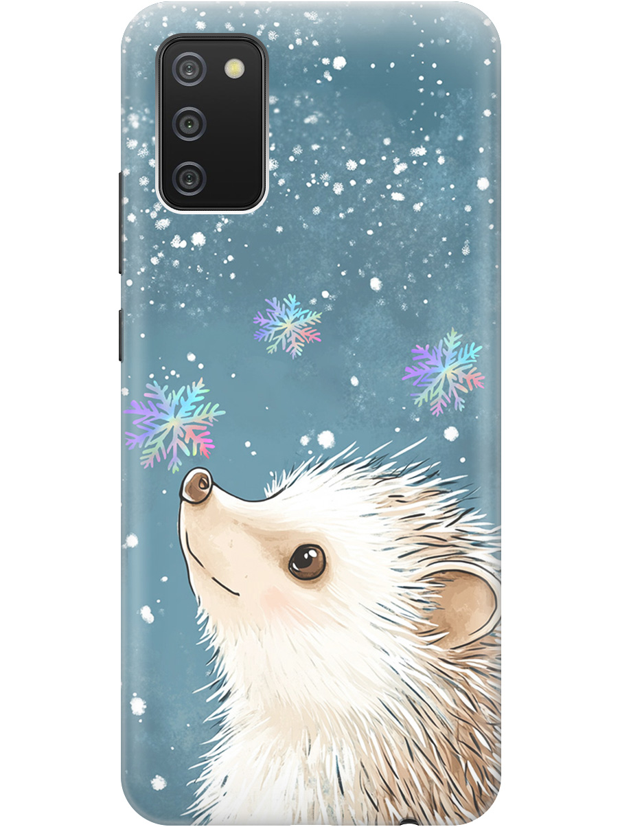 

Силиконовый чехол на Samsung Galaxy A02s с принтом "Ежик и снежинки", Прозрачный;белый;серый;синий, 723602912