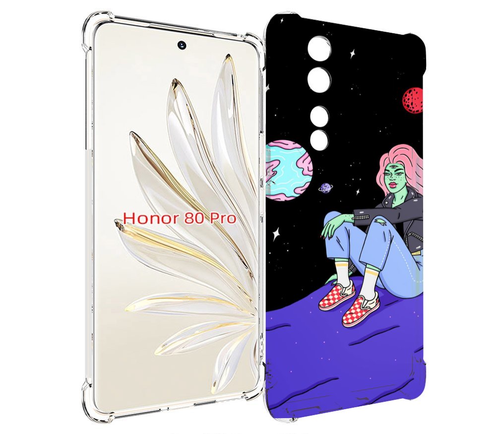 

Чехол MyPads девушка-на-луне-мультик для Honor 80 Pro, Прозрачный, Tocco
