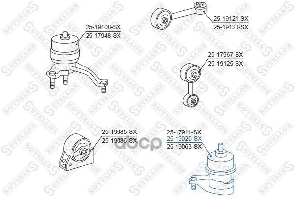 

25-19020-Sх_Опора Двигателя Тоуоtа Саmrу 01-06 STELLOX 2519020sx