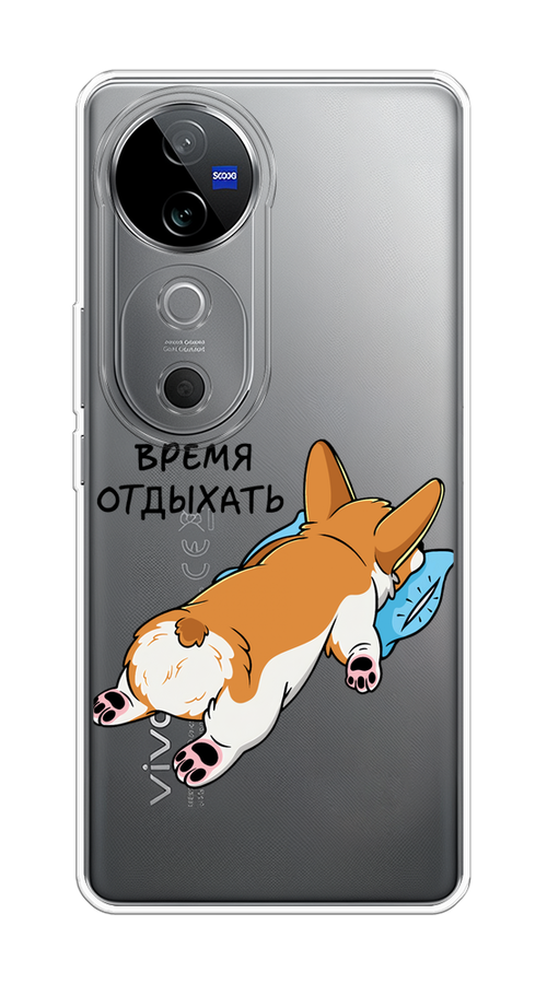 

Чехол на Vivo V40 "Корги отдыхает", Черный;коричневый;голубой, 2611450-1