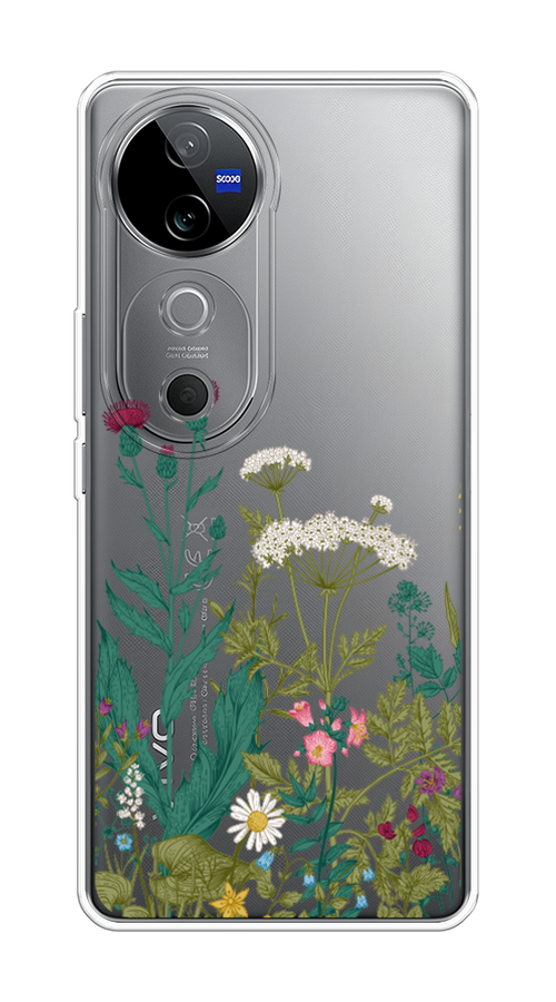 

Чехол на Vivo V40 "Дикие полевые цветы", Зеленый;розовый;белый, 2611450-1