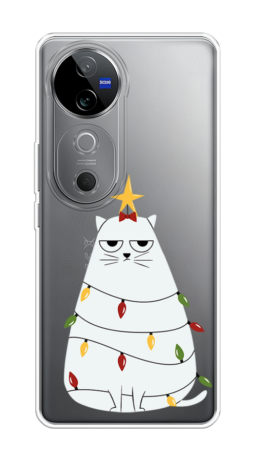 

Чехол на Vivo V40 "Котик в гирлянде", Белый;красный;желтый, 2611450-1
