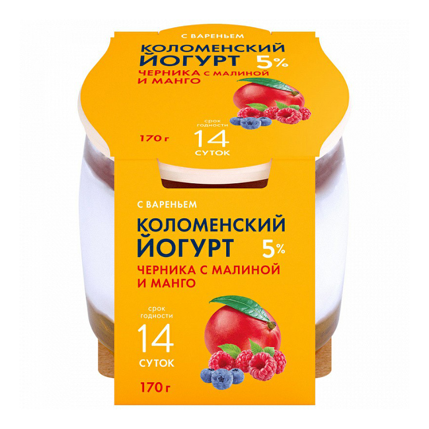 

Йогурт Коломенское черника-малина-манго 5% БЗМЖ 170 г