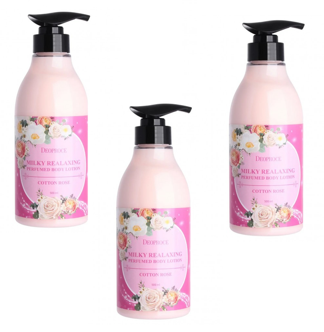 Лосьон для тела Deoproce Milky Relaxing Perfumed Body Lotion Cotton Rose 500 мл 3 шт