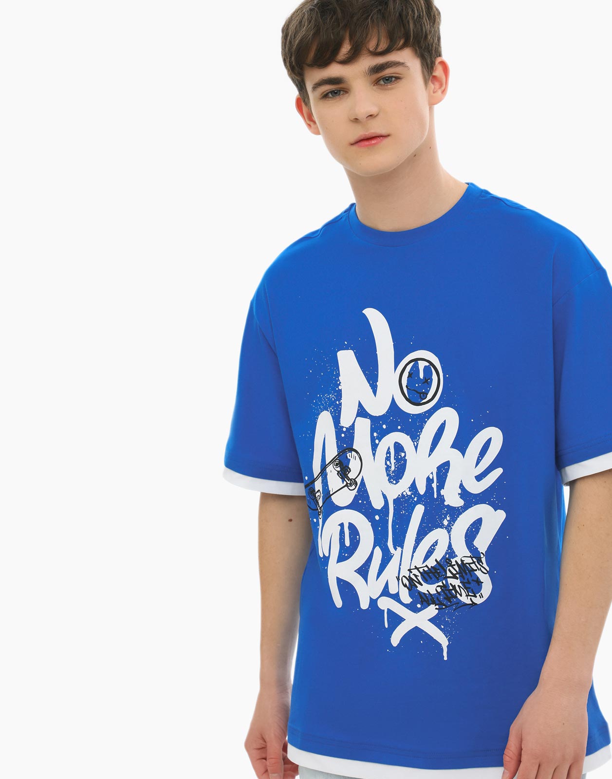 Синяя футболка с граффити-принтом для мальчика 10-12л/146-152