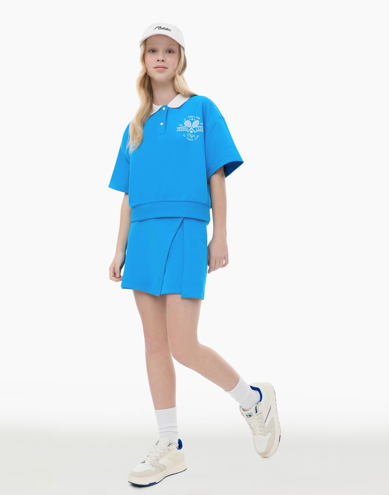 Синяя спортивная юбка-шорты для девочки р.164