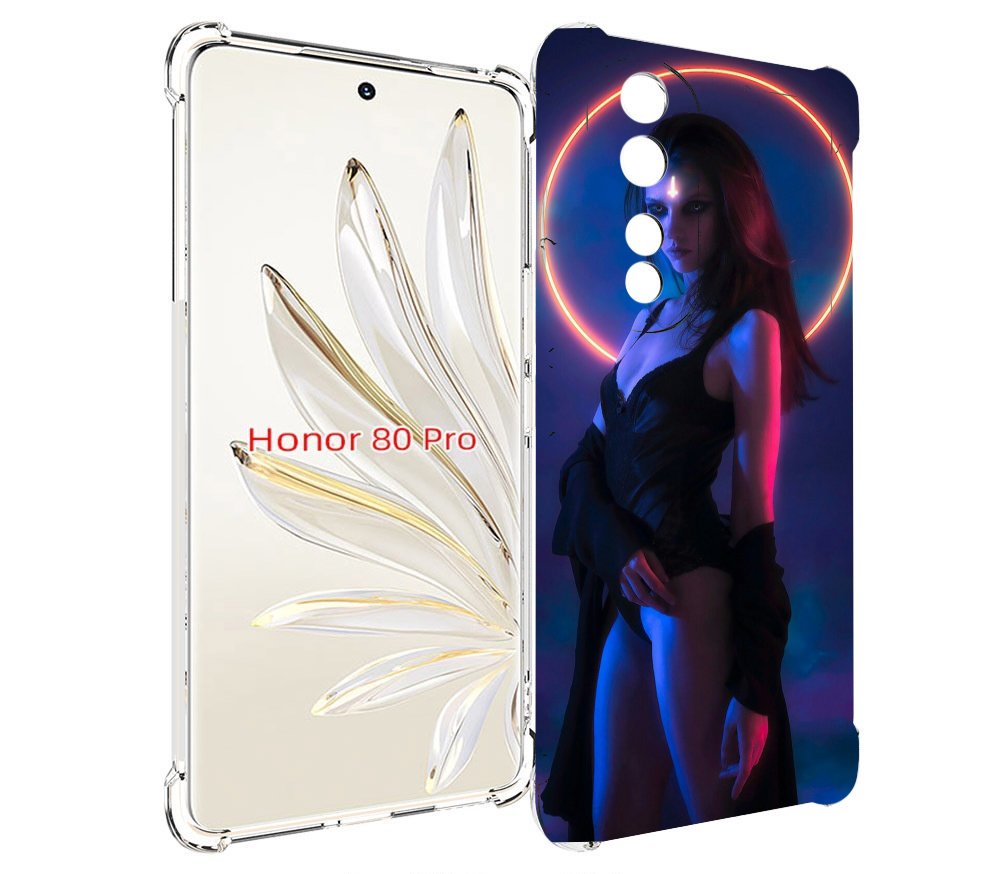 

Чехол MyPads девушка с неоновым кругом женский для Honor 80 Pro, Прозрачный, Tocco