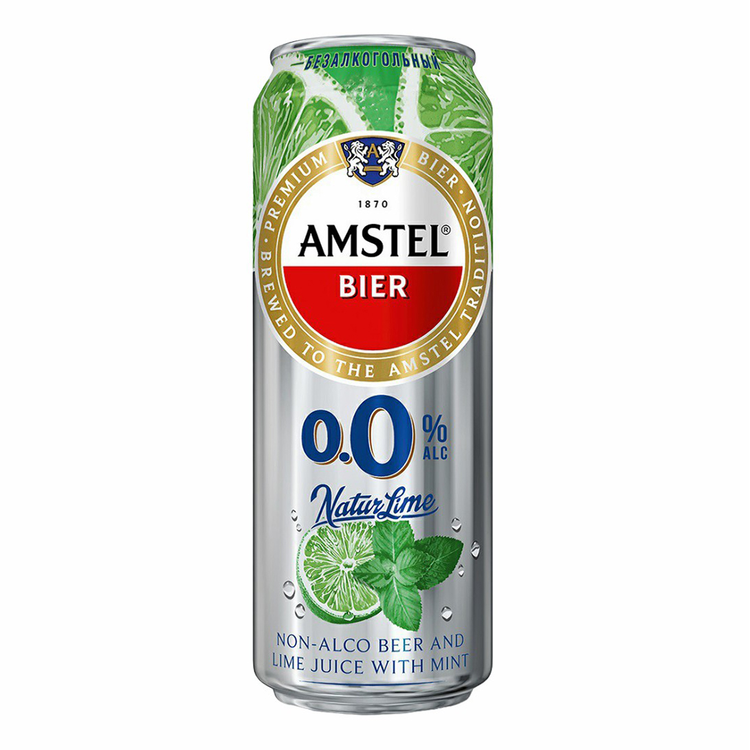 Пивной напиток  Amstel 0.0 Натур Лайм нефильтрованный пастеризованный 0,3% 0,43 л