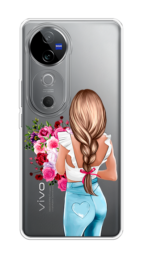 

Чехол на Vivo V40 "Девушка с цветами", Коричневый;розовый;бирюзовый, 2611450-1
