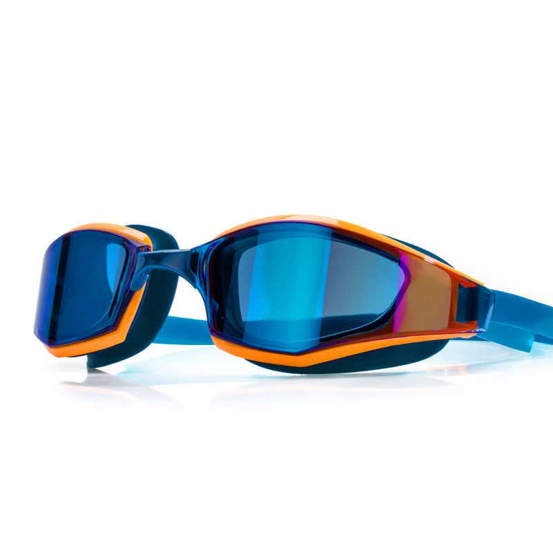 Очки для плавания Wave, зеркальные, оранжево-голубые,  AF, от UVA, UVB, силикон, GA-2428E