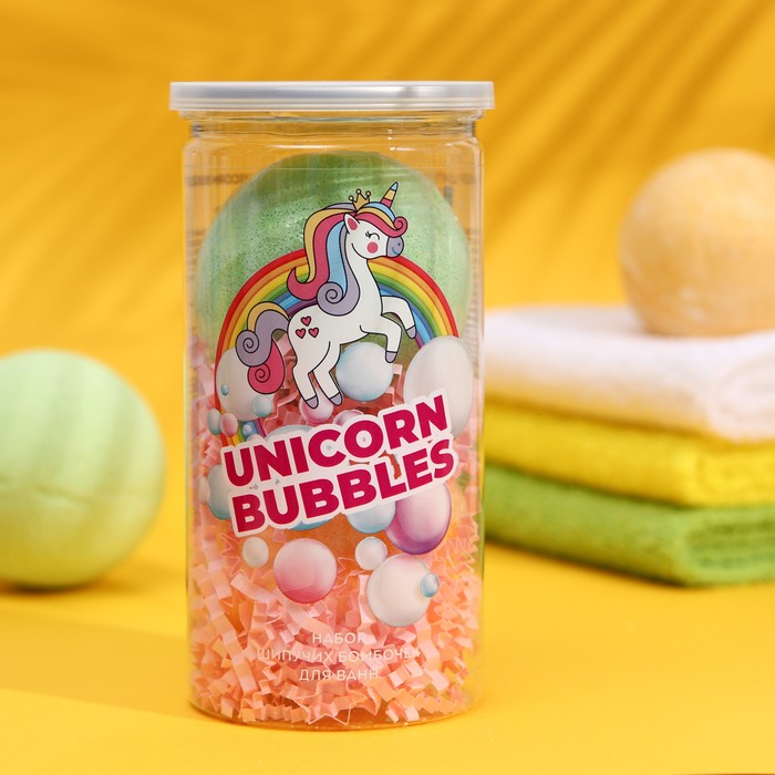 Набор шипучих бомбочек для ванн Unicorn Bubbles, для расслабления + для бодрости, 2 шт