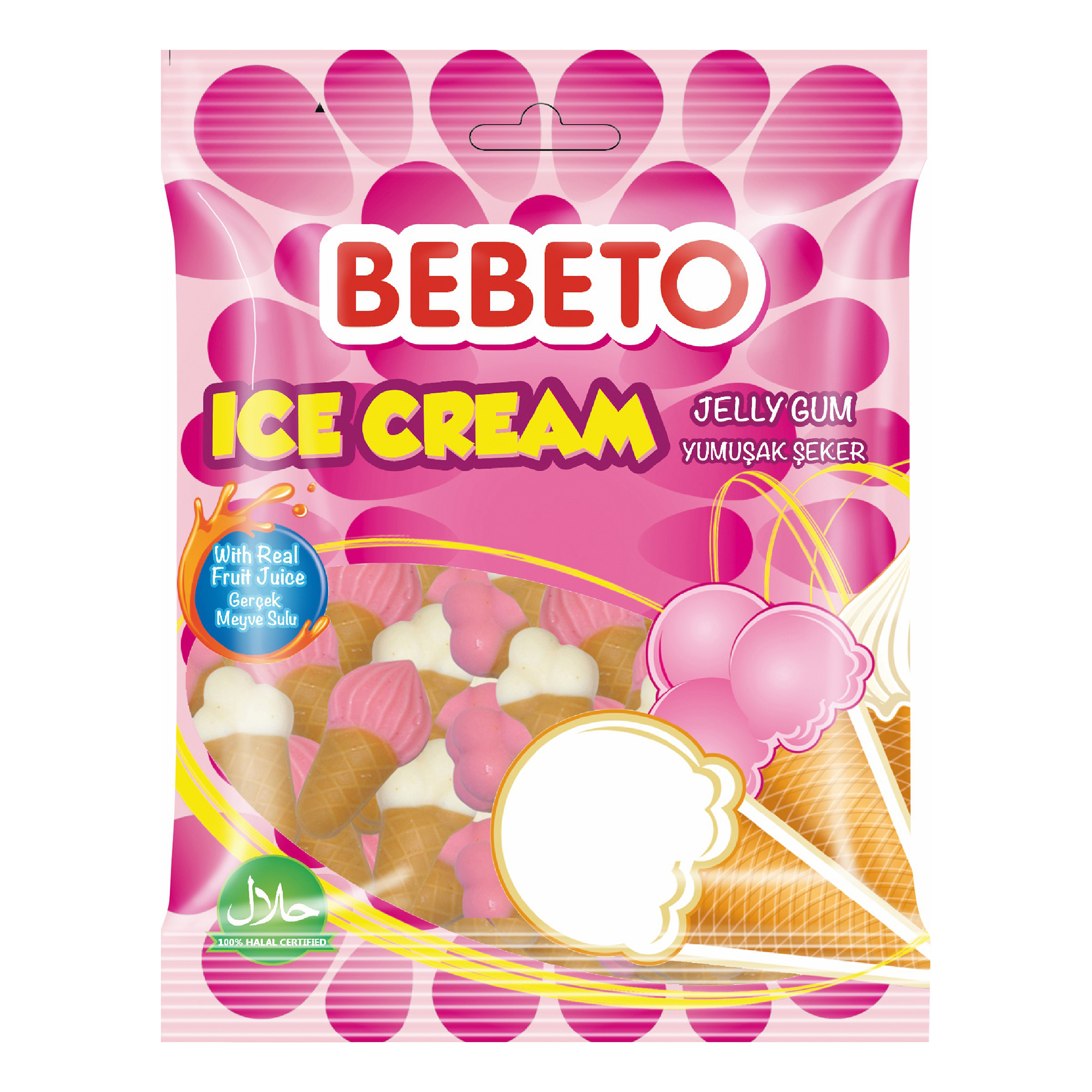 Мармелад Bebeto Ice Cream со вкусом клубники-сливок-малины и вафли жевательный 70 г Турция