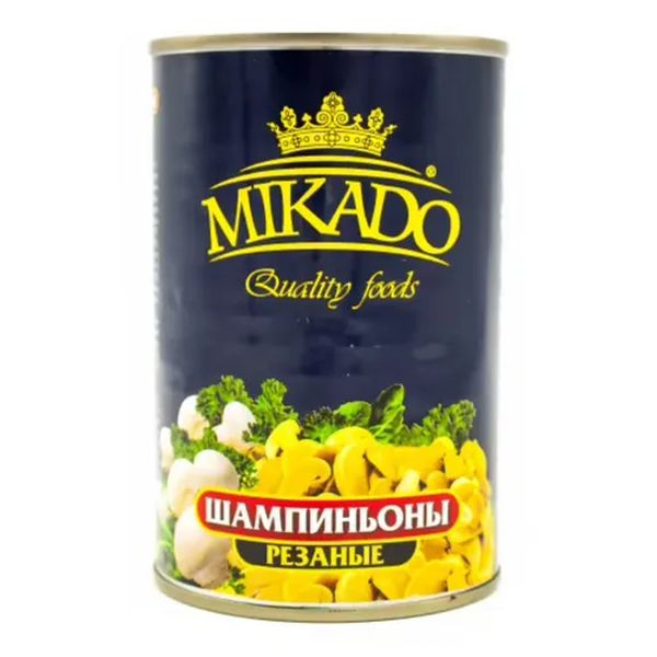 

Шампиньоны Mikado соленые резаные 425 мл