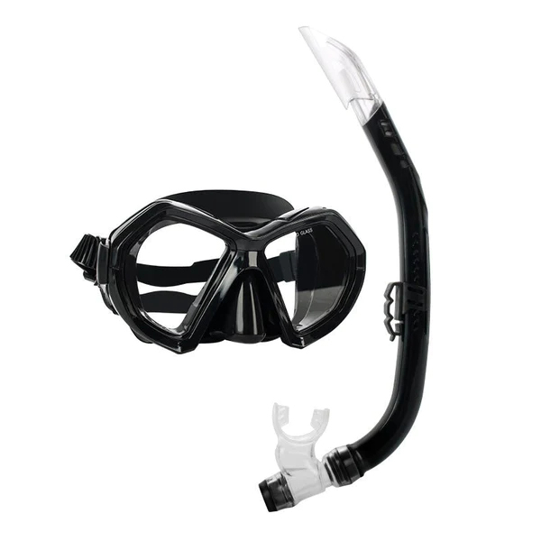Набор для плавания Wave для взрослых, маска с широким обзором и трубка с клапаном, черные