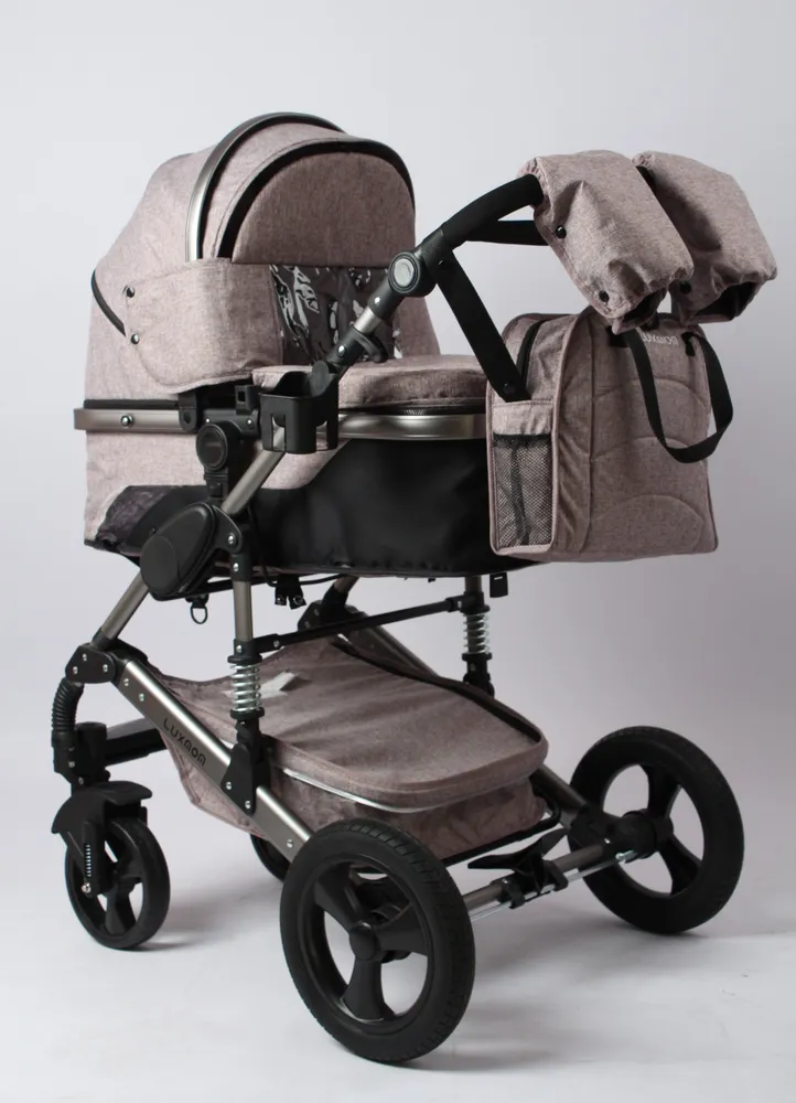 Детская коляска-трансформер 2 в 1 Luxmom 555, коричневый лен коляска reindeer wiklina eco line set 1 люлька на раме с конвертом коричневый el 1
