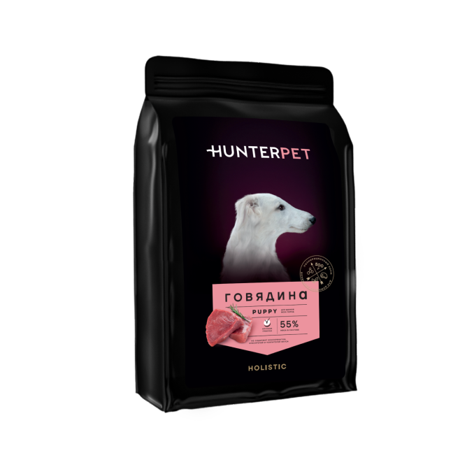 Сухой корм для щенков HUNTERPET для мелких и средних пород, с говядиной, 500 г