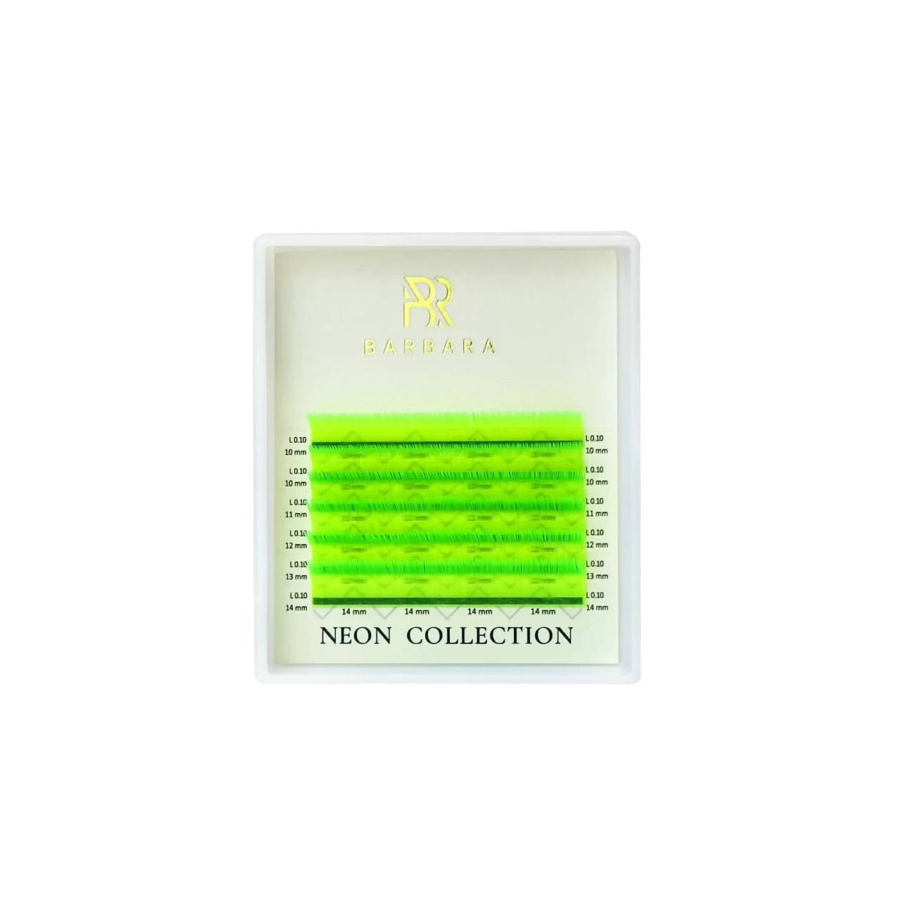 

Ресницы цветные BARBARA NEON (EARTH) 6линий L 0.10 10-14mm, Зеленый