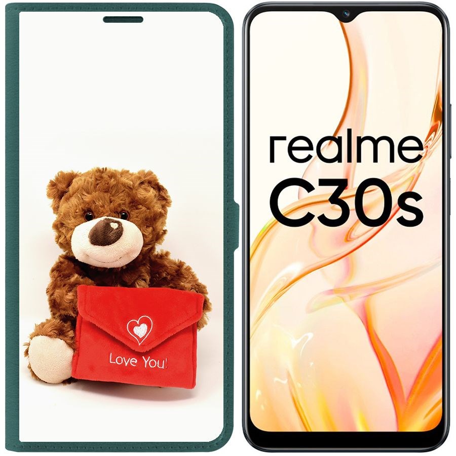 

Чехол-книжка Eco Book для Realme C30s Медвежонок тебя любит, Зеленый