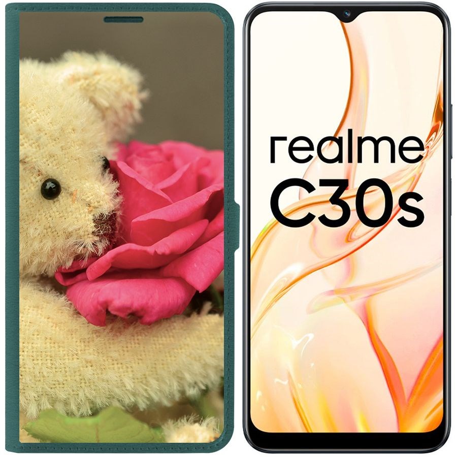 

Чехол-книжка Eco Book для Realme C30s Медвежонок с розой, Зеленый