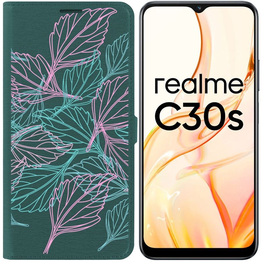 Чехол-книжка Eco Book для Realme C30s Листья паттерн