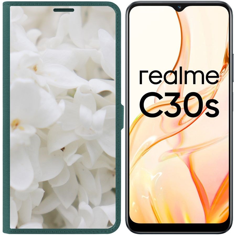 

Чехол-книжка Eco Book для Realme C30s Белые лилии, Зеленый