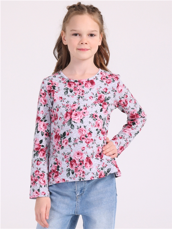 Лонгслив детский Апрель 329дев001нД2, букеты на светло-сером, 122