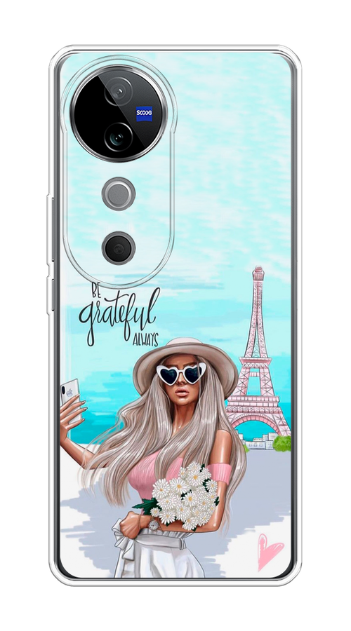 

Чехол на Vivo V40 "Селфи Париж", Голубой;бежевый, 2611450-1