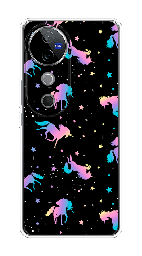 

Чехол на Vivo V40 "Единороги градиент", Черный;розовый;голубой, 2611450-1