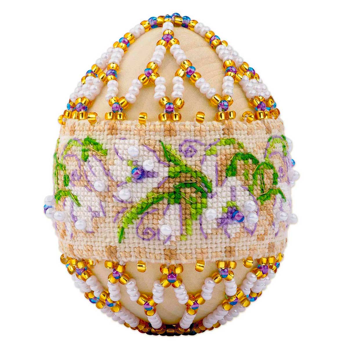 Набор для создания украшения из бисера Риолис Яйцо пасхальное Подснежники 6,5х5 см
