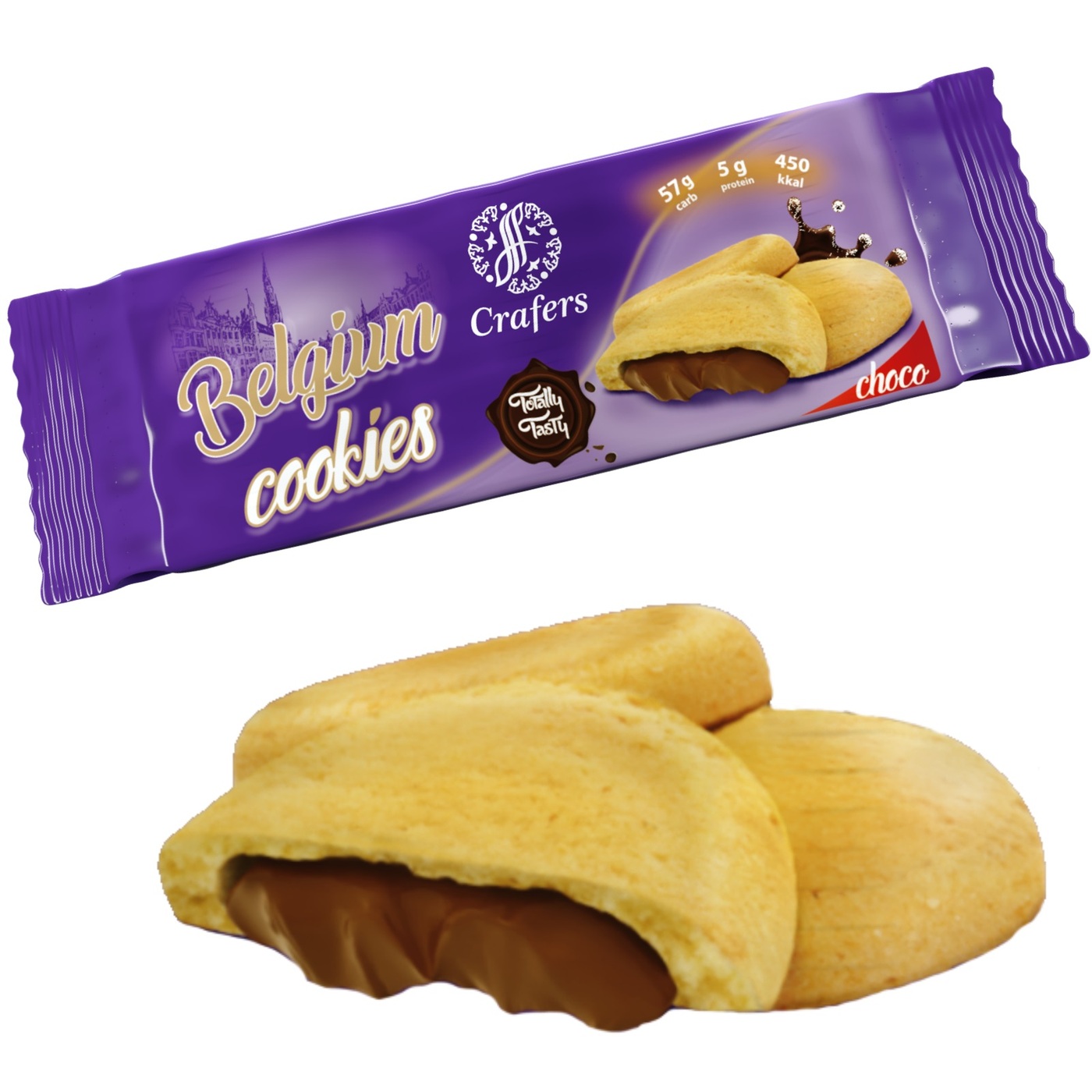 фото Печенье crafers belgium cookies сдобное с шоколадно-ореховой начинкой 210 г