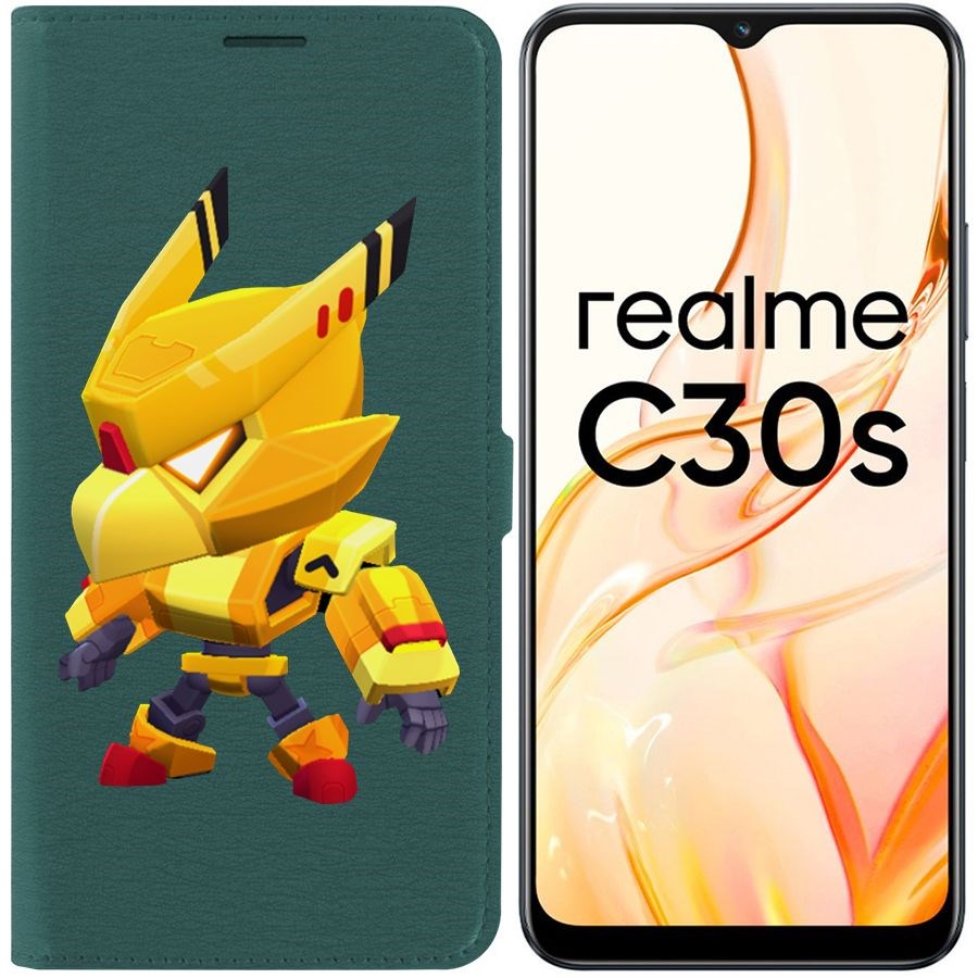 

Чехол-книжка Eco Book для Realme C30s Brawl Stars-Ворон Золотой Меха