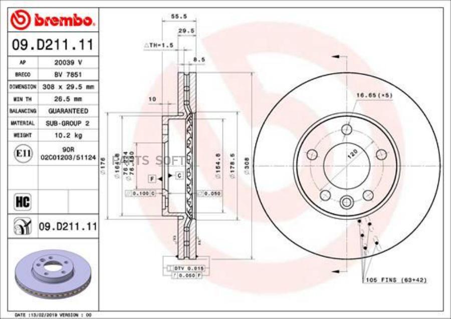 

Тормозной диск brembo комплект 1 шт. 09D21111