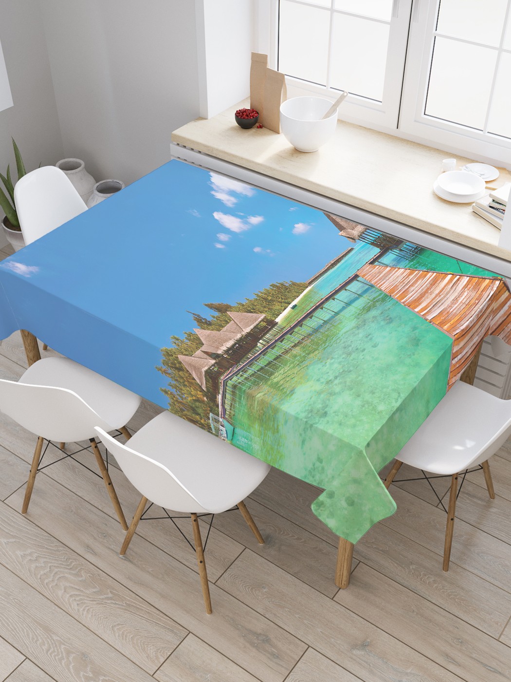 

Скатерть прямоугольная JoyArty "Пляжные домики" из оксфорда, 120x145 см, Голубой, Пляжные домики