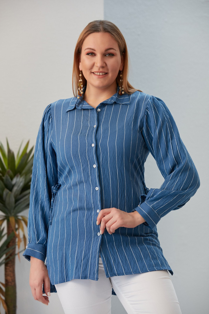 Рубашка женская RMG Buyuk Beden 18993 синяя 48 RU (доставка из-за рубежа)