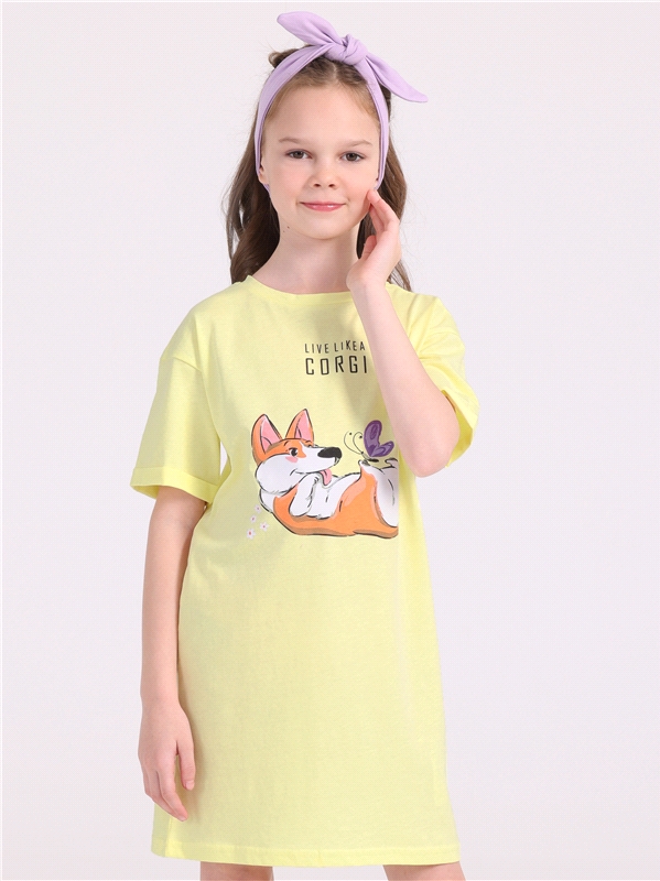 Платье детское Апрель 250дев001Д1, светло-желтый126 Корги с бабочкой, 122